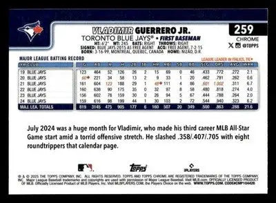 2025 Topps Chrome #259 Vladimir Guerrero Jr. - Baseball Card Single