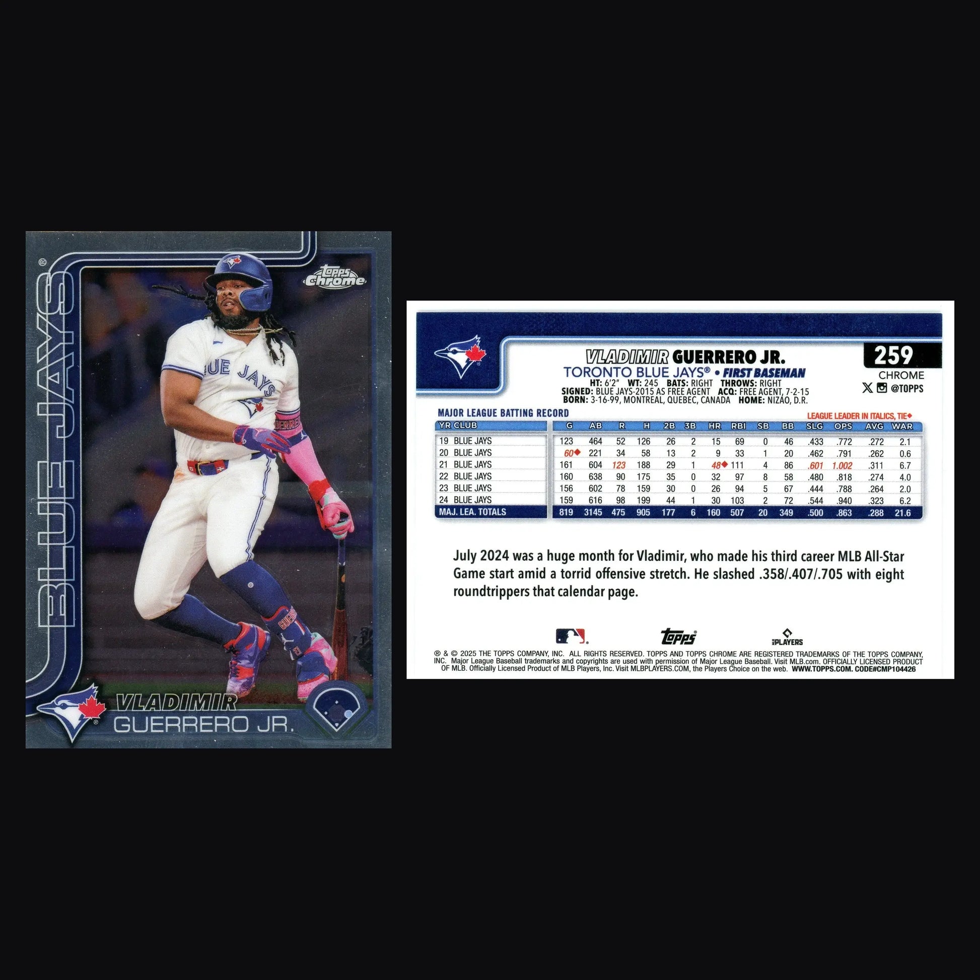 2025 Topps Chrome #259 Vladimir Guerrero Jr Toronto Blue Jays