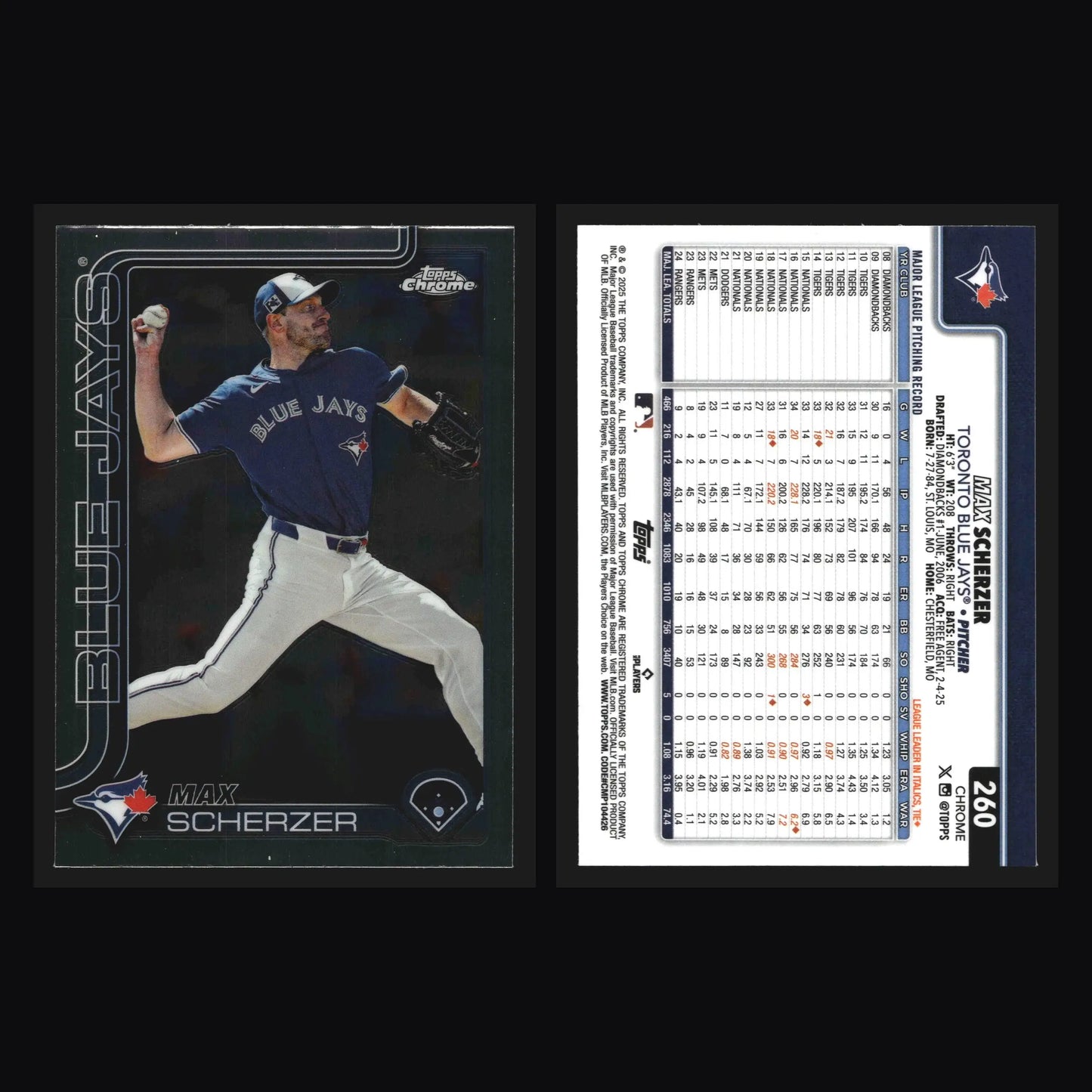 2025 Topps Chrome #260 Max Scherzer Toronto Blue Jays