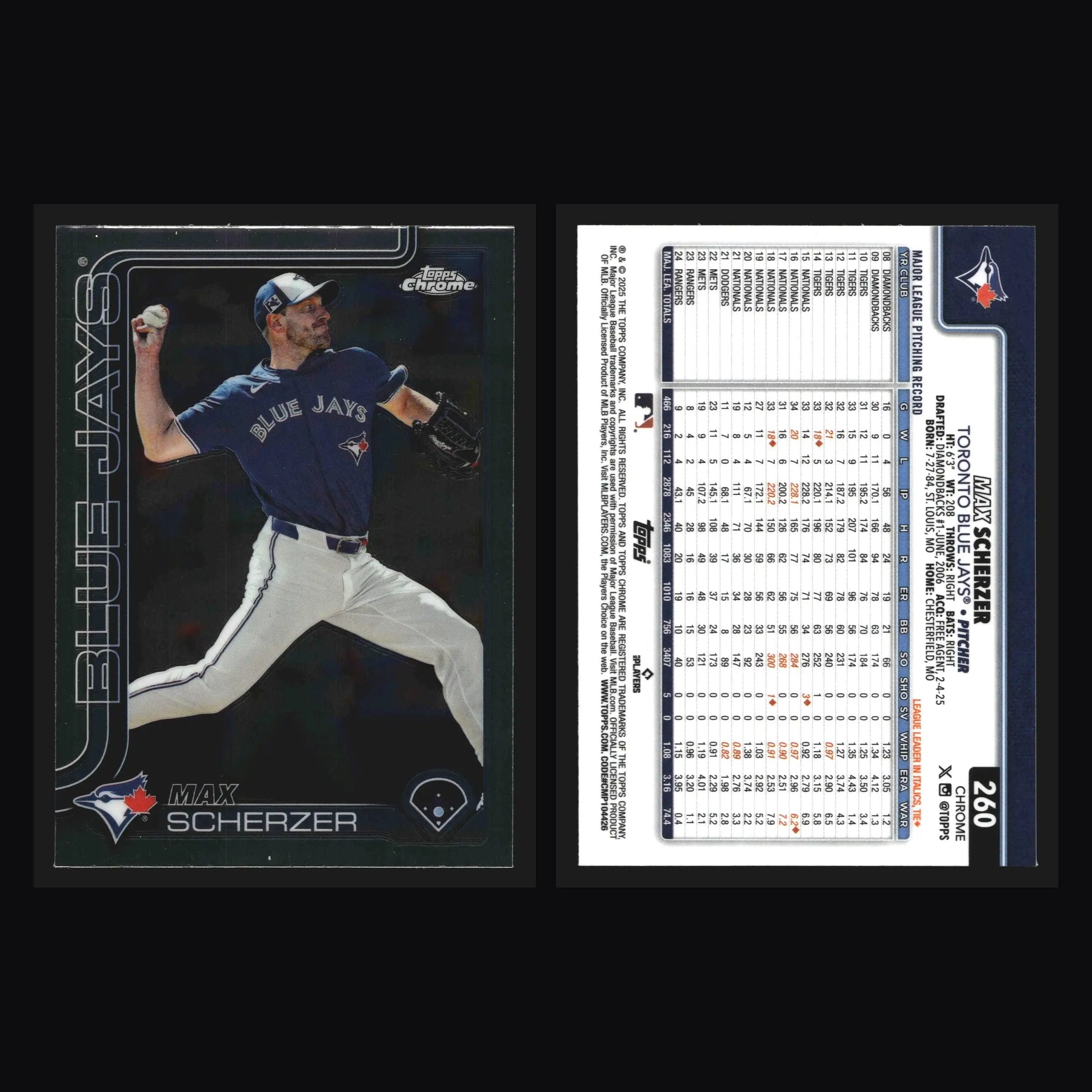 2025 Topps Chrome #260 Max Scherzer Toronto Blue Jays