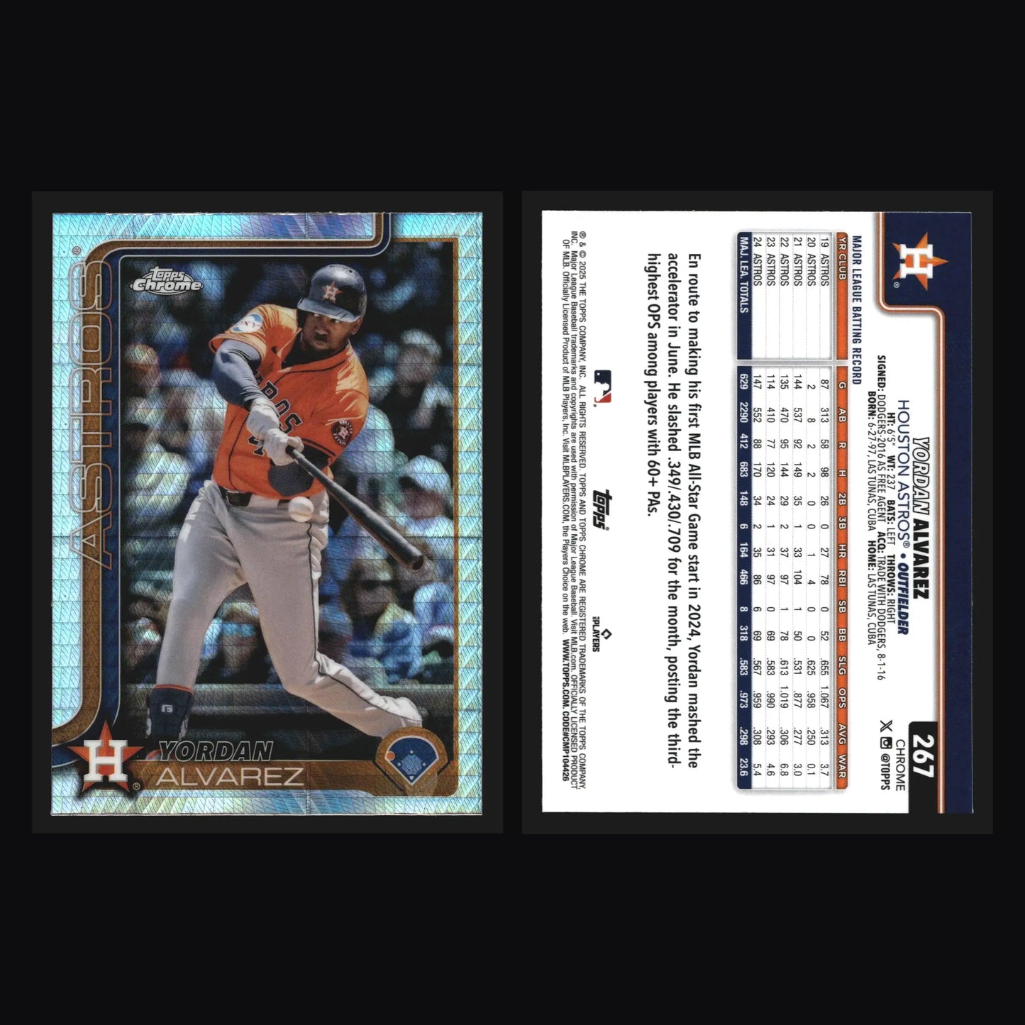 2025 Topps Chrome #267 Yordan Alvarez Prism Refractor - Baseball Card Single