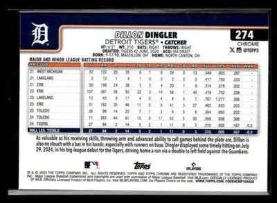 2025 Topps Chrome #274 Dillon Dingler Prism Refractors - Baseball Card Single