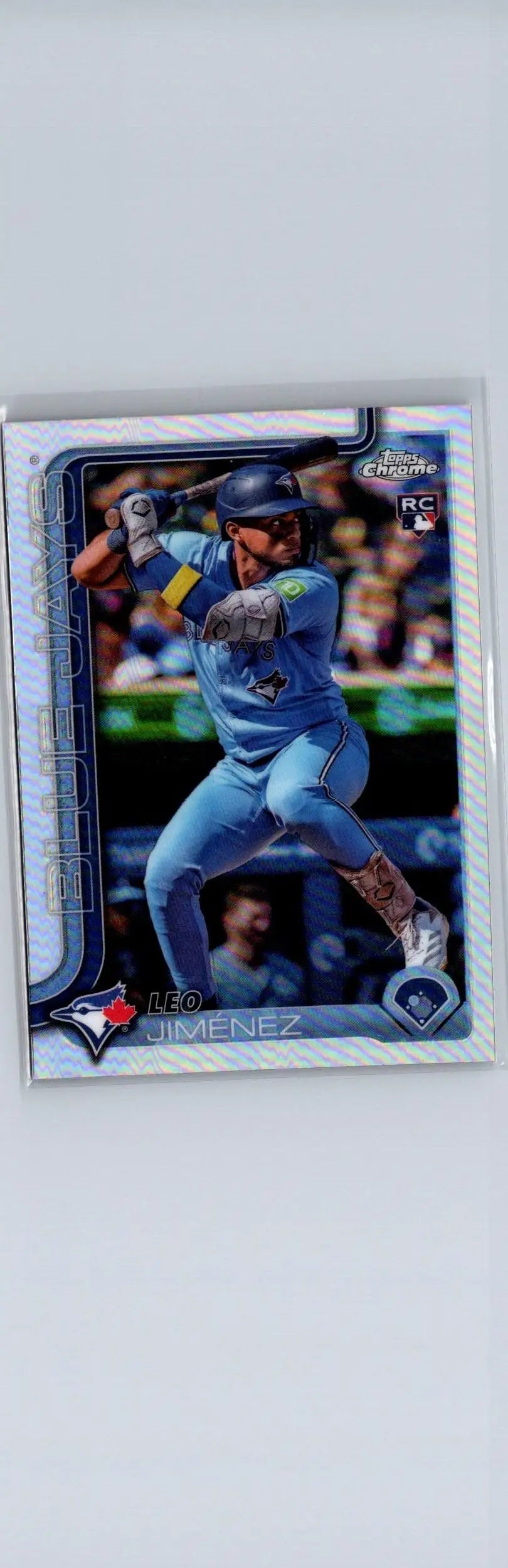 Baseball trading card featuring Leo Jiménez in batting stance from 2025 Topps Chrome Refractors
