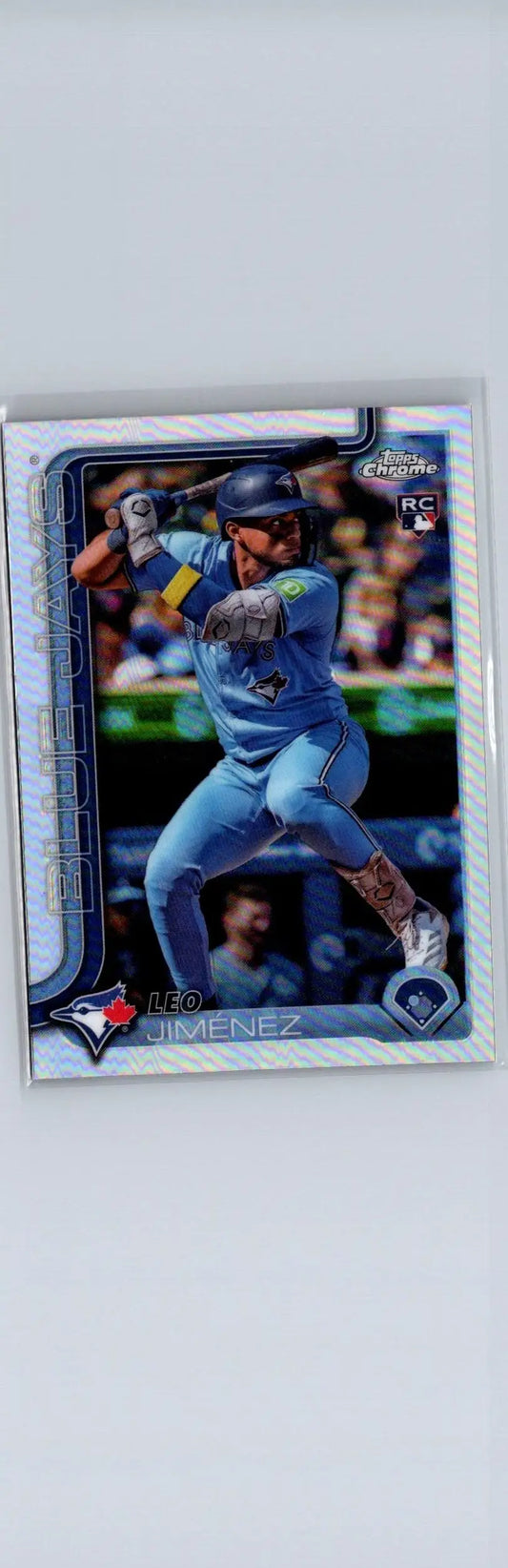 Baseball trading card featuring Leo Jiménez in batting stance from 2025 Topps Chrome Refractors