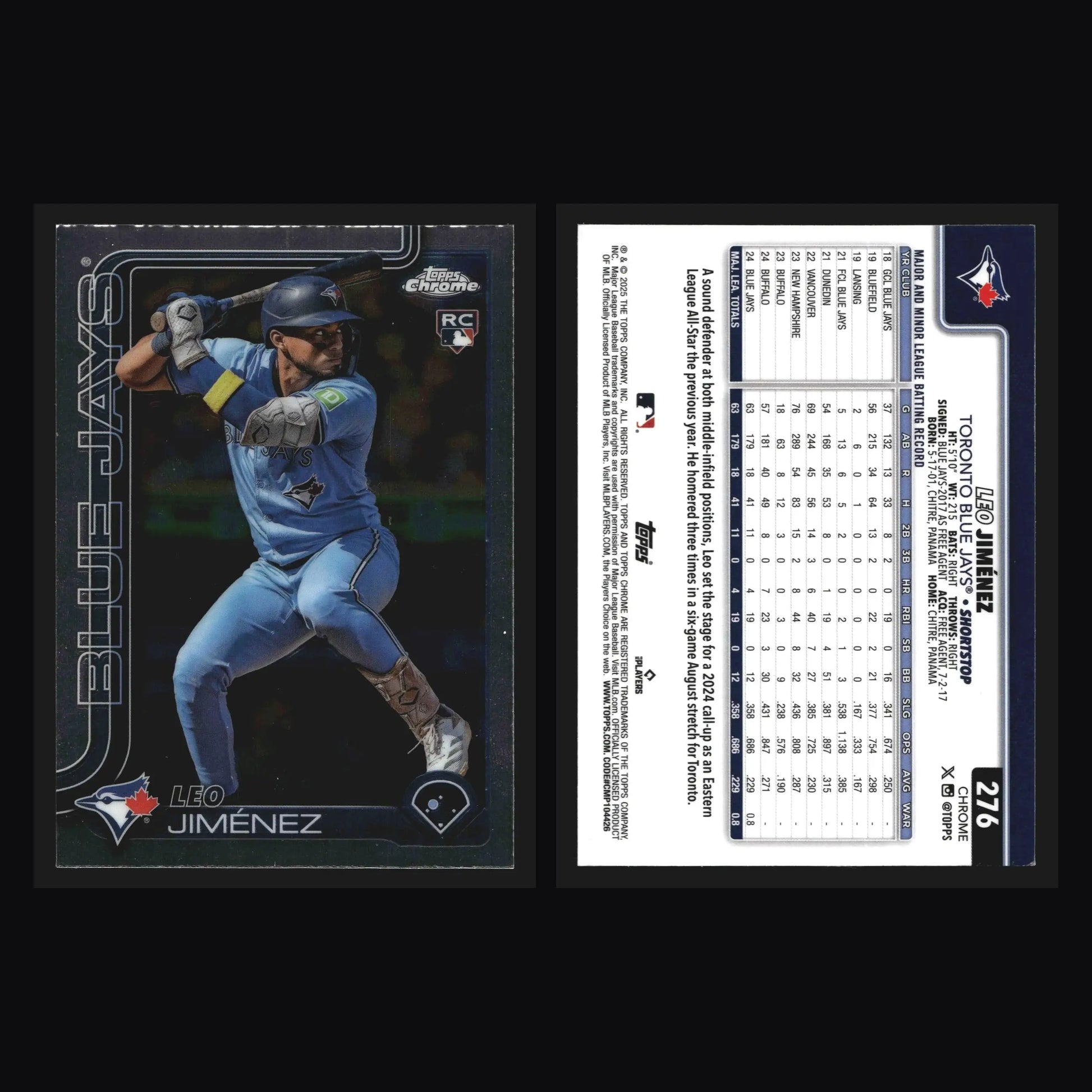2025 Topps Chrome #276 Leo Jimenez Toronto Blue Jays RC