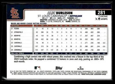 2025 Topps Chrome #281 Alec Burleson - Baseball Card Single
