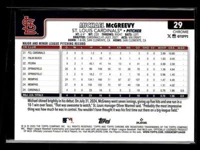 2025 Topps Chrome #29 Michael McGreevy - Baseball Card Single