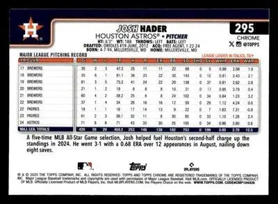 2025 Topps Chrome #295 Josh Hader - Baseball Card Single