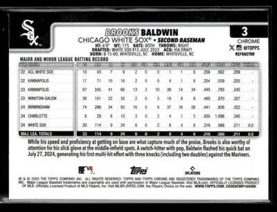 2025 Topps Chrome #3 Brooks Baldwin Refractors - Baseball Card Single