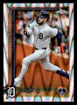 2025 Topps Chrome #34 Riley Greene Raywave Refractors - Baseball Card Single