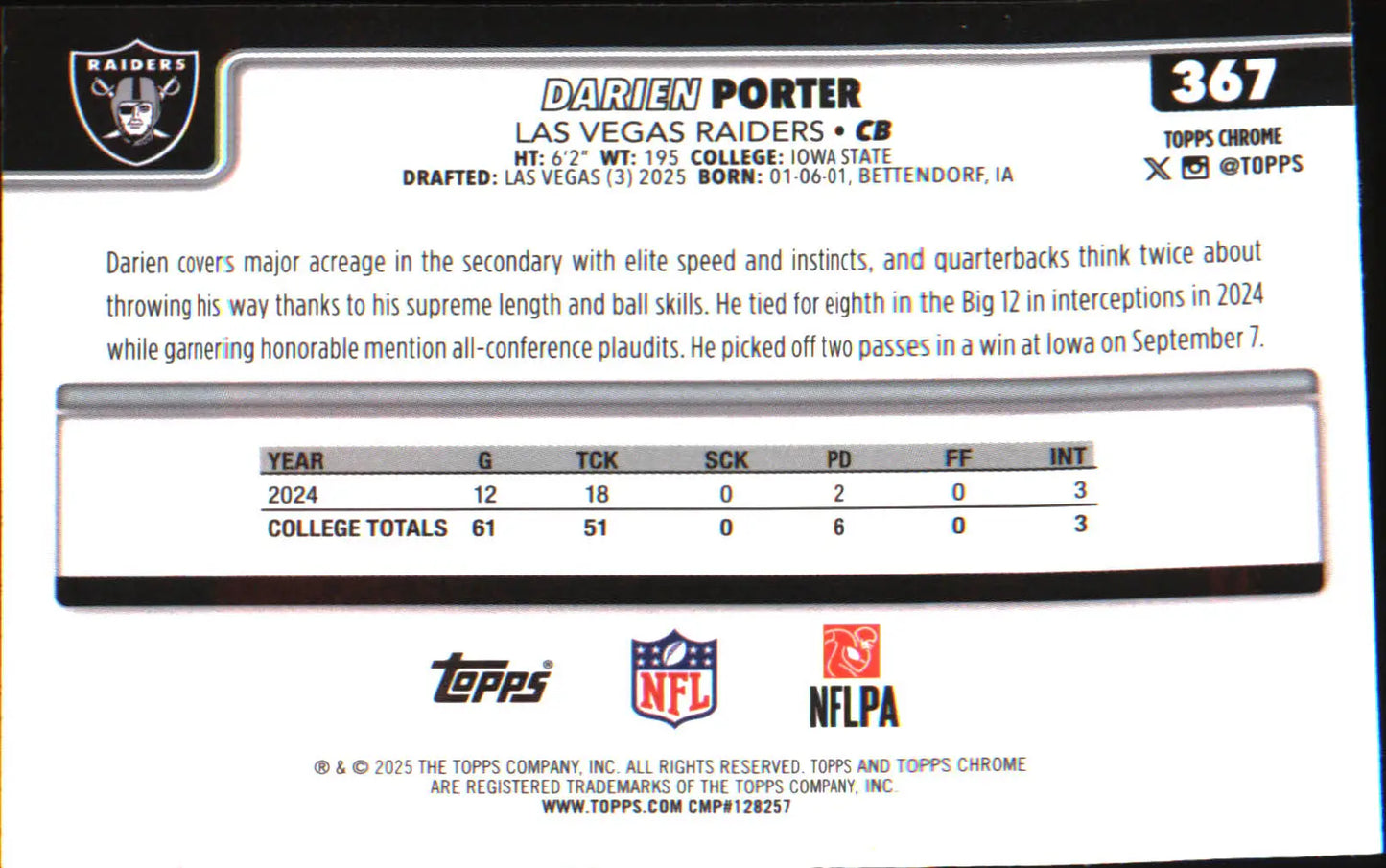 2025 Topps Chrome #367 Darien Porter Rookie Rookie