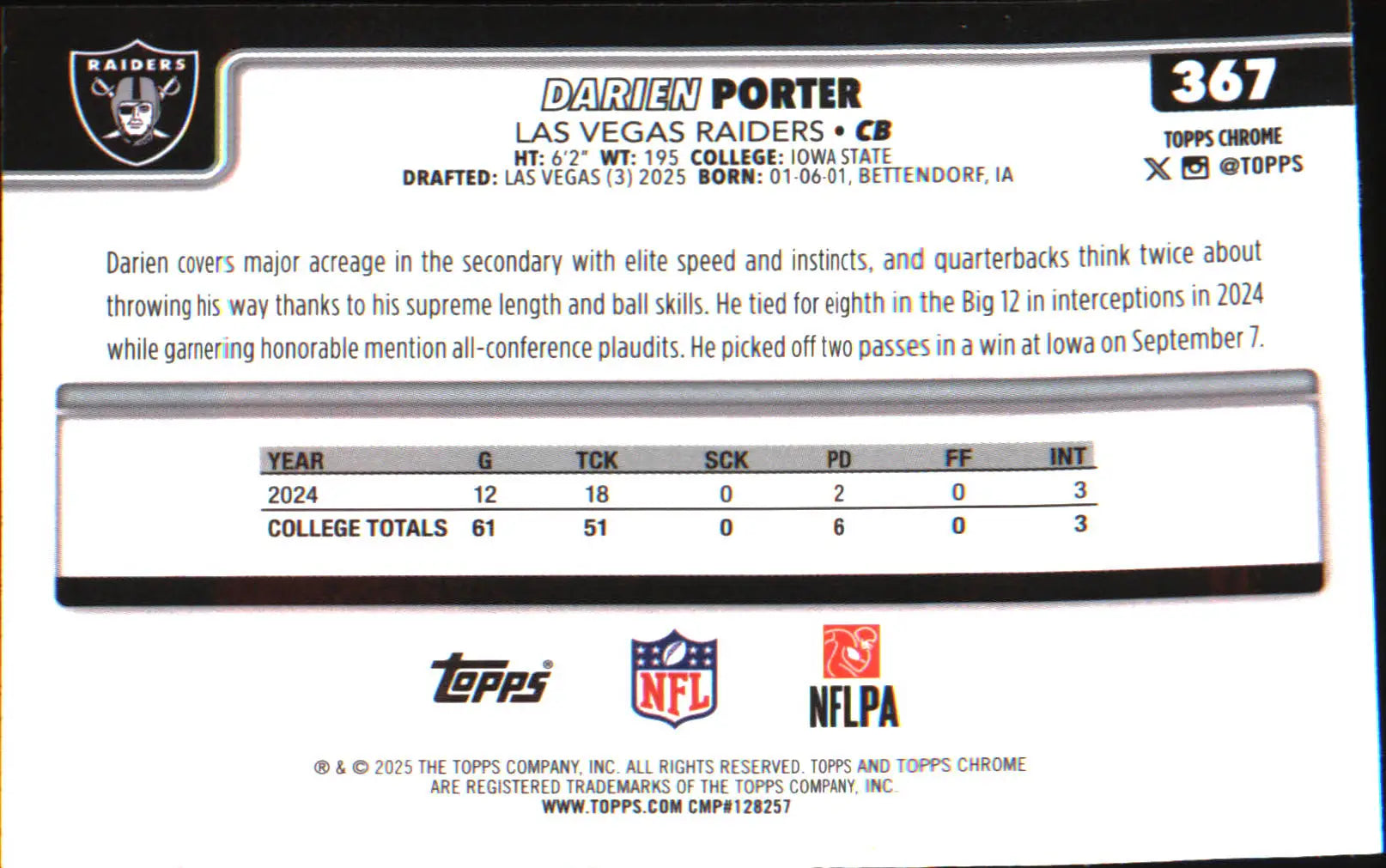 2025 Topps Chrome #367 Darien Porter Rookie Rookie