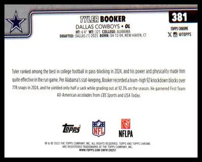 2025 Topps Chrome #381 Tyler Booker Rookie Rookie - Football Card Single