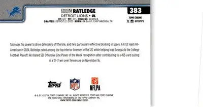 2025 Topps Chrome #383 Tate Ratledge Pulsar Refractor - Football Card Single