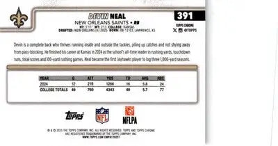 2025 Topps Chrome #391 Devin Neal Pulsar Refractor - Football Card Single