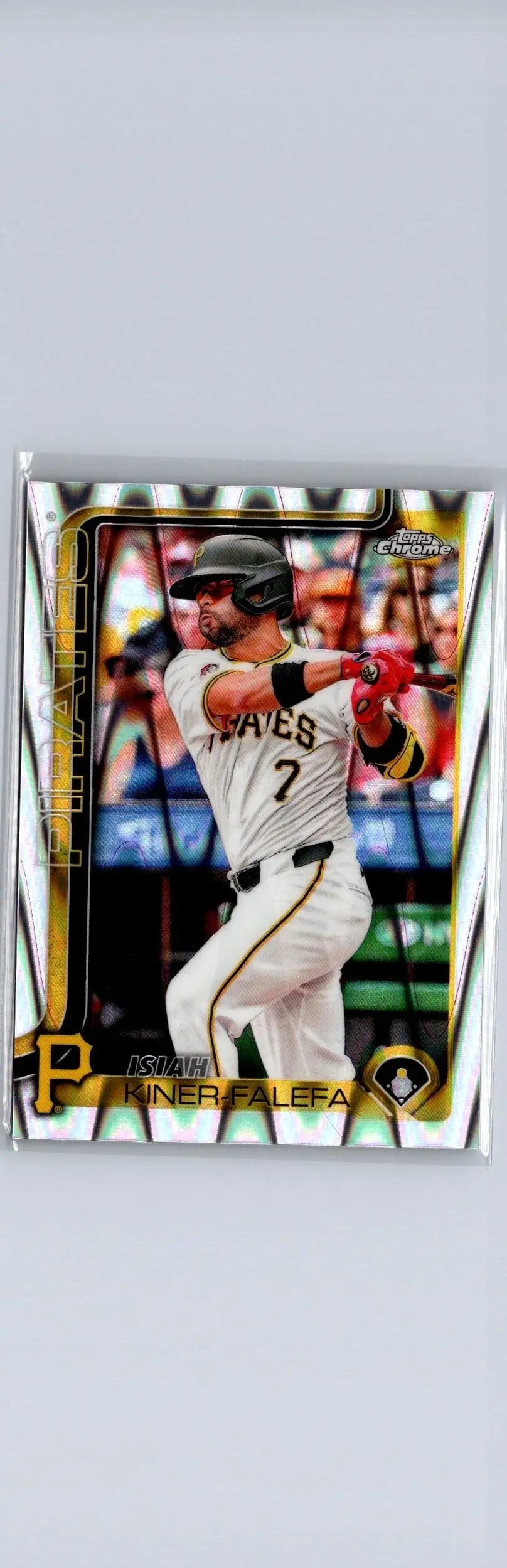 2025 Topps Chrome Isiah Kiner-Falefa Raywave Refractors baseball trading card in Pirates uniform