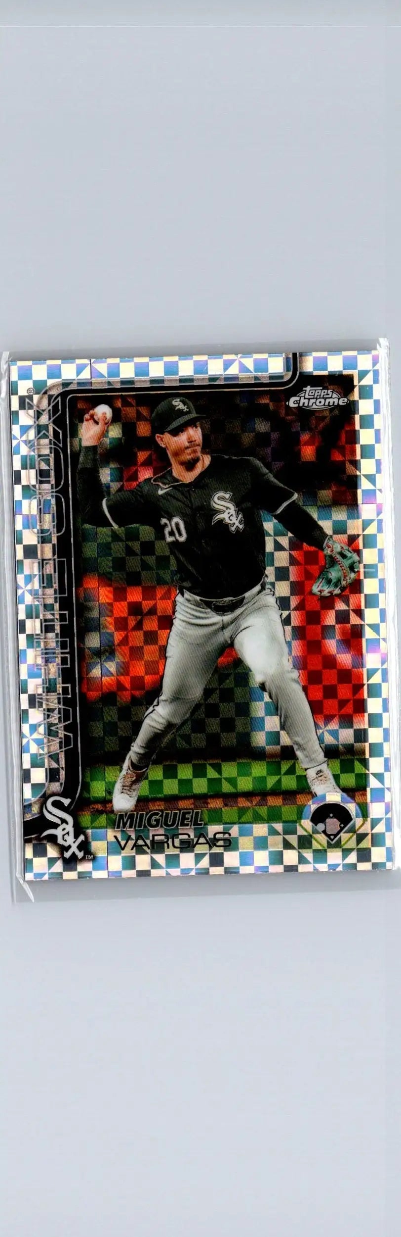Baseball trading card featuring Miguel Vargas in a White Sox uniform from Topps Chrome