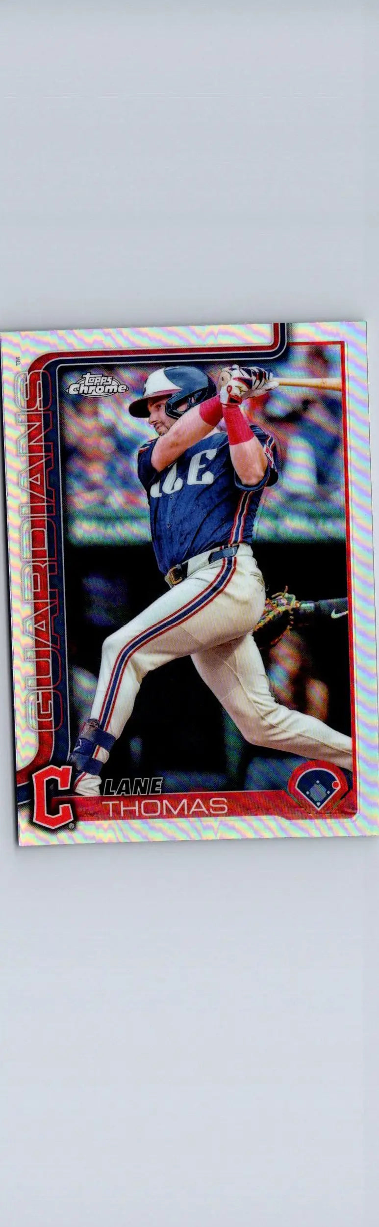 Baseball trading card featuring Lane Thomas in batting stance from 2025 Topps Chrome Refractors