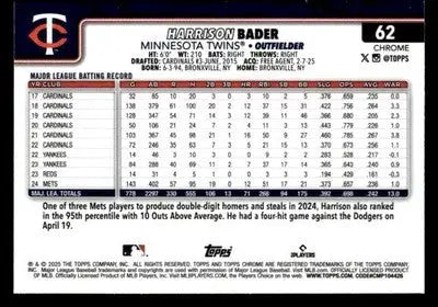 2025 Topps Chrome #62 Harrison Bader - Baseball Card Single