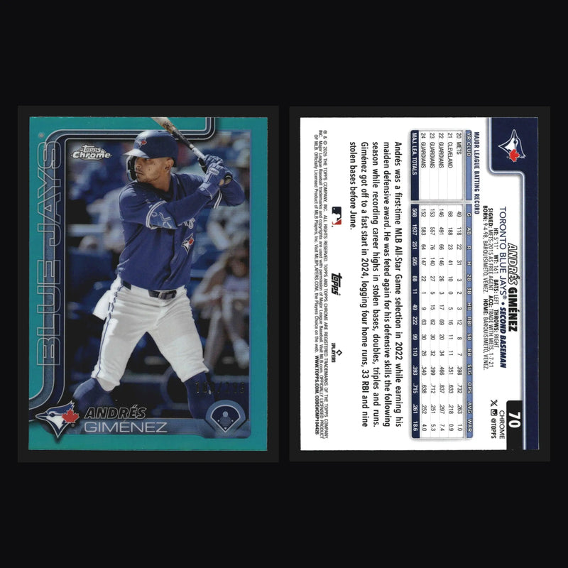 2025 Topps Chrome #70 Andres Gimenez Teal Refractor /299 Blue Jays