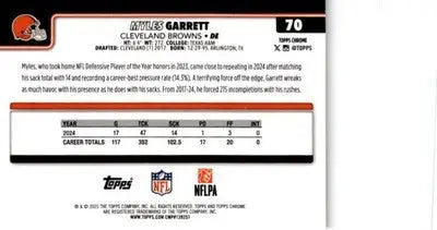 2025 Topps Chrome #70 Myles Garrett Football Leather Refractor - Football Card Single