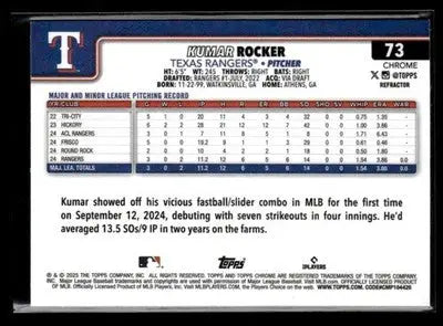 2025 Topps Chrome #73 Kumar Rocker Refractors - Baseball Card Single