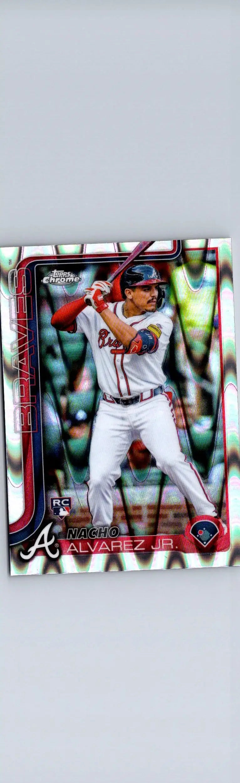 Baseball trading card of Nacho Alvarez in batting stance from 2025 Topps Chrome Raywave Refractors
