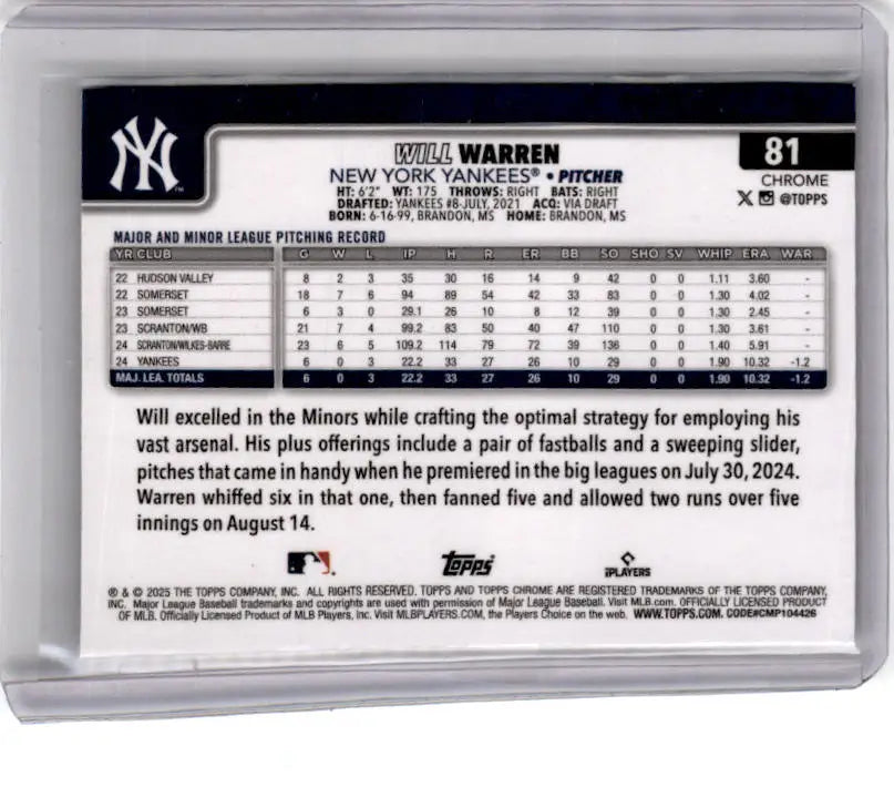 2025 Topps Chrome #81 Will Warren X-Fractors - Baseball Card Single