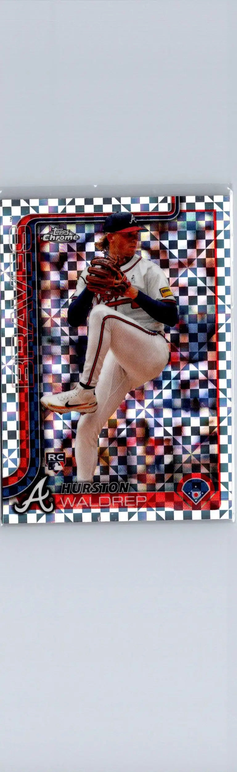 Baseball trading card featuring Hurston Waldrep pitcher in Topps Chrome 2025 series