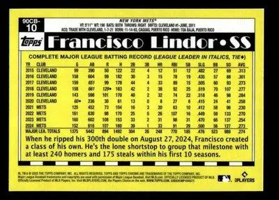 2025 Topps Chrome #90CB-10 Francisco Lindor 1990 Topps Baseball 35th Anniversary