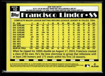 2025 Topps Chrome #90CB-10 Francisco Lindor 1990 Topps Baseball 35th Anniversary - Baseball Card Single