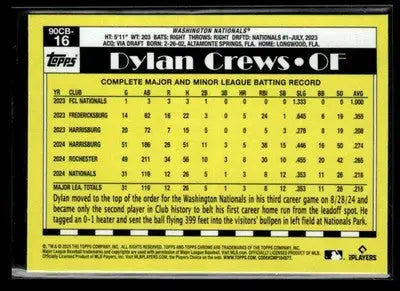 2025 Topps Chrome #90CB-16 Dylan Crews 1990 Topps Baseball 35th Anniversary - Baseball Card Single