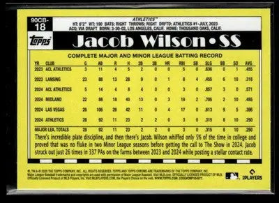 2025 Topps Chrome #90CB-18 Jacob Wilson 1990 Topps Baseball 35th Anniversary - Baseball Card Single