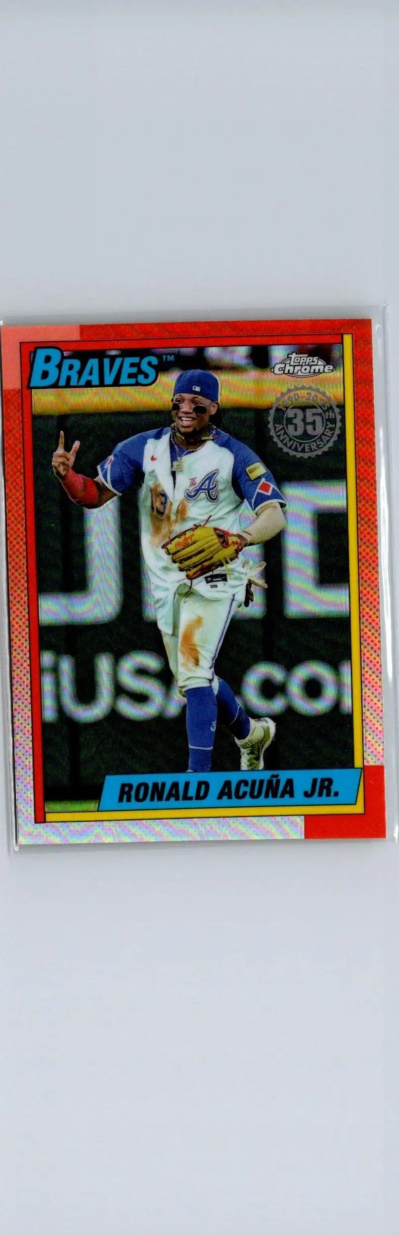 A Ronald Acuña Jr. baseball card with a red border.