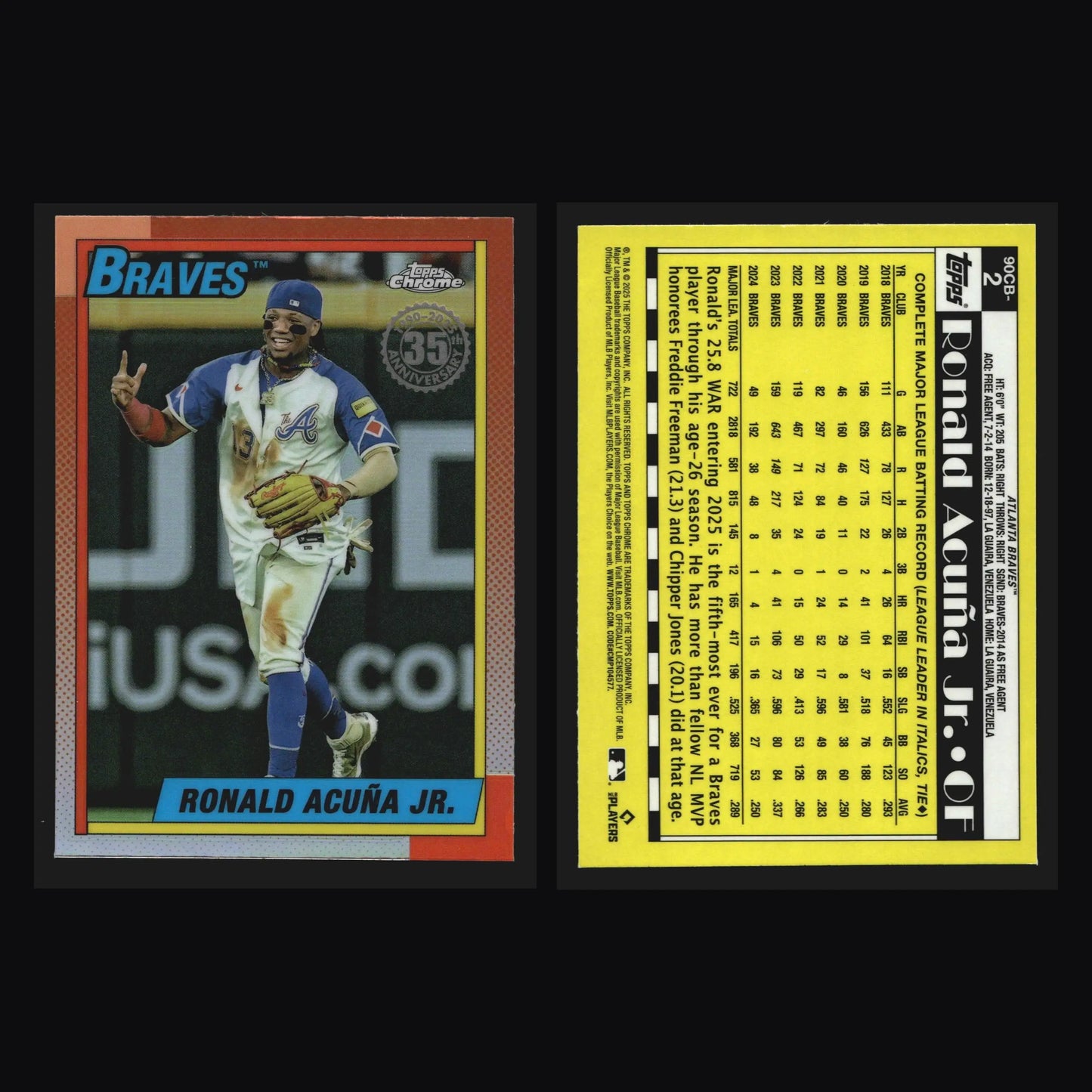 2025 Topps Chrome #90CB-2 Ronald Acuna Jr Braves 1990 Topps 35th Anniversary