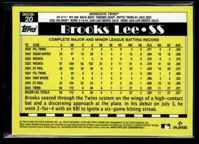 2025 Topps Chrome #90CB-20 Brooks Lee 1990 Topps Baseball 35th Anniversary - Baseball Card Single