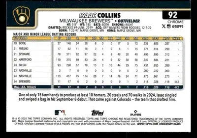 2025 Topps Chrome #92 Isaac Collins - Baseball Card Single