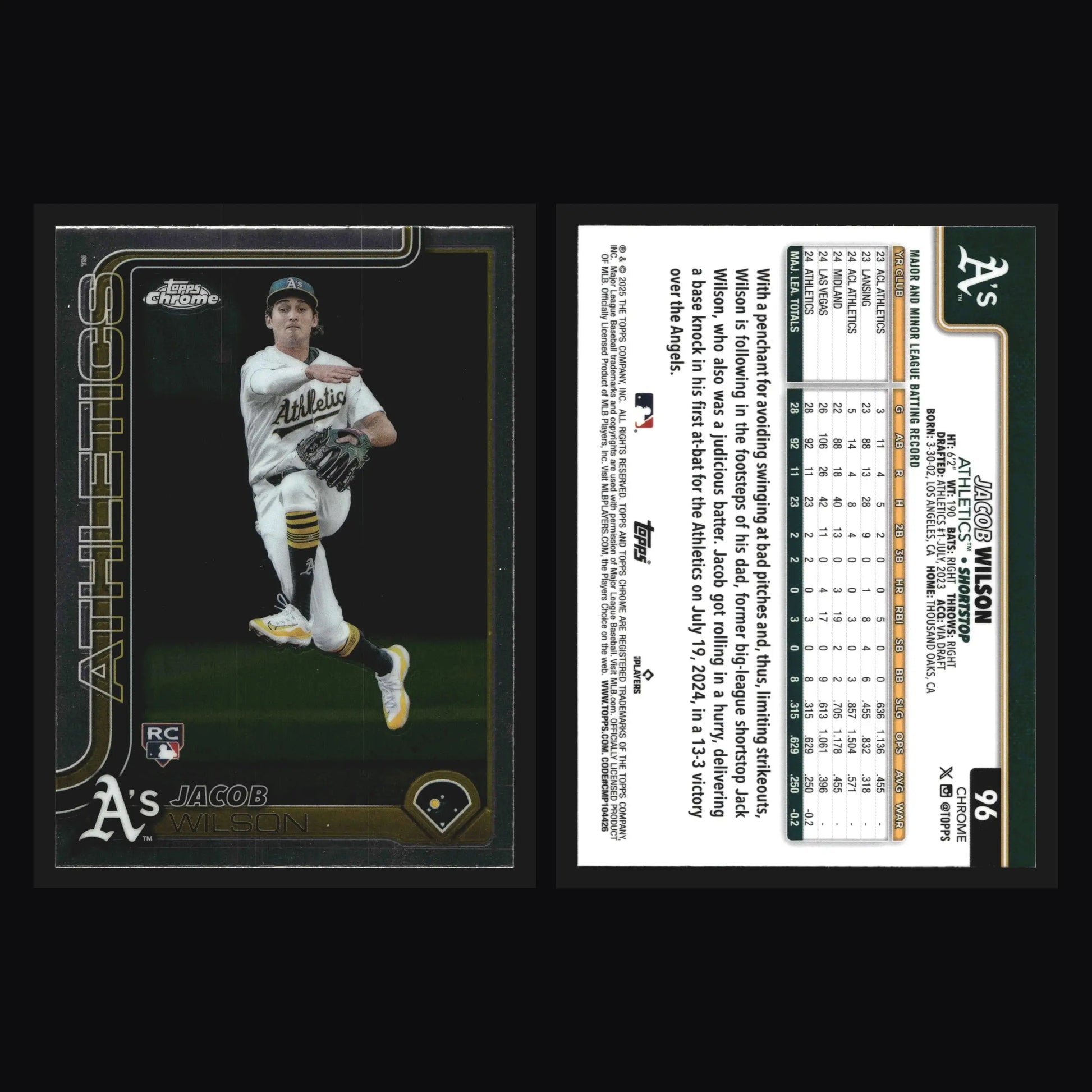 2025 Topps Chrome #96 Jacob Wilson Athletics RC - Baseball Card Single