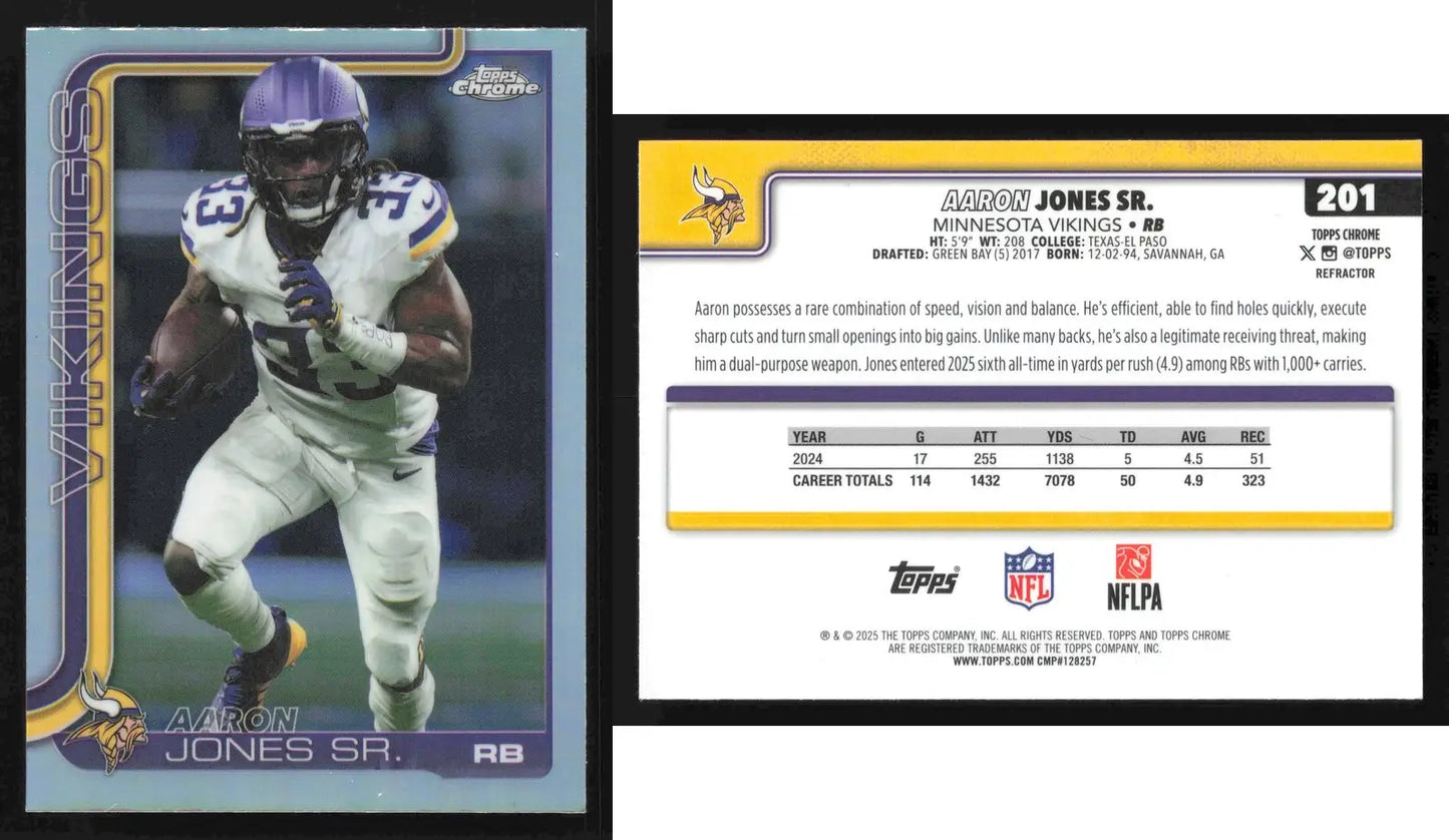 2025 Topps Chrome AARON JONES SR. #201 Refractor Minnesota Vikings - Football Card Single