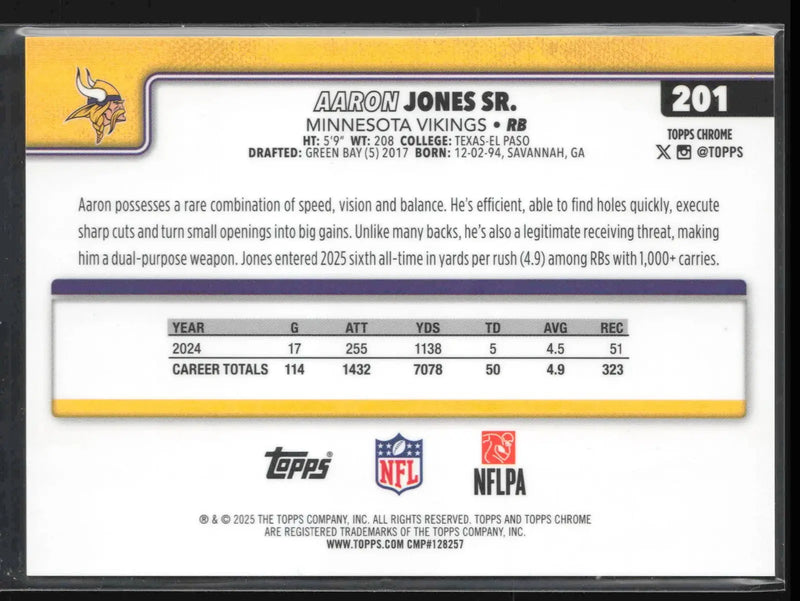 2025 Topps Chrome Aaron Jones Sr Red Wave Refractor /5 Vikings #201 RB Low Pop - Football Card Single
