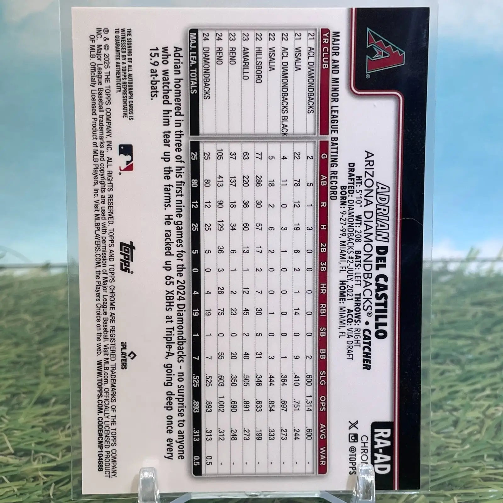 2025 Topps Chrome Adrian Del Castillo RC Autograph #RA-AD Diamondbacks - Baseball Card Single