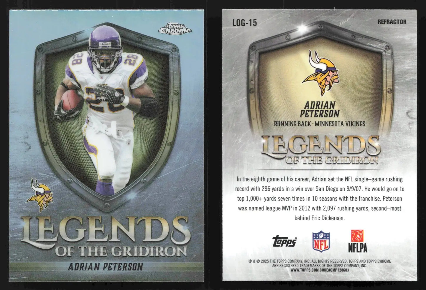 2025 Topps Chrome ADRIAN PETERSON #LOG-15 Legends of the Gridiron Refractor Viki - Football Card Single