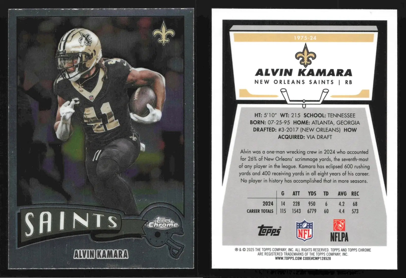 2025 Topps Chrome ALVIN KAMARA #1975-24 Chrome New Orleans Saints - Football Card Single