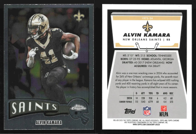 2025 Topps Chrome ALVIN KAMARA #1975-24 Chrome New Orleans Saints - Football Card Single