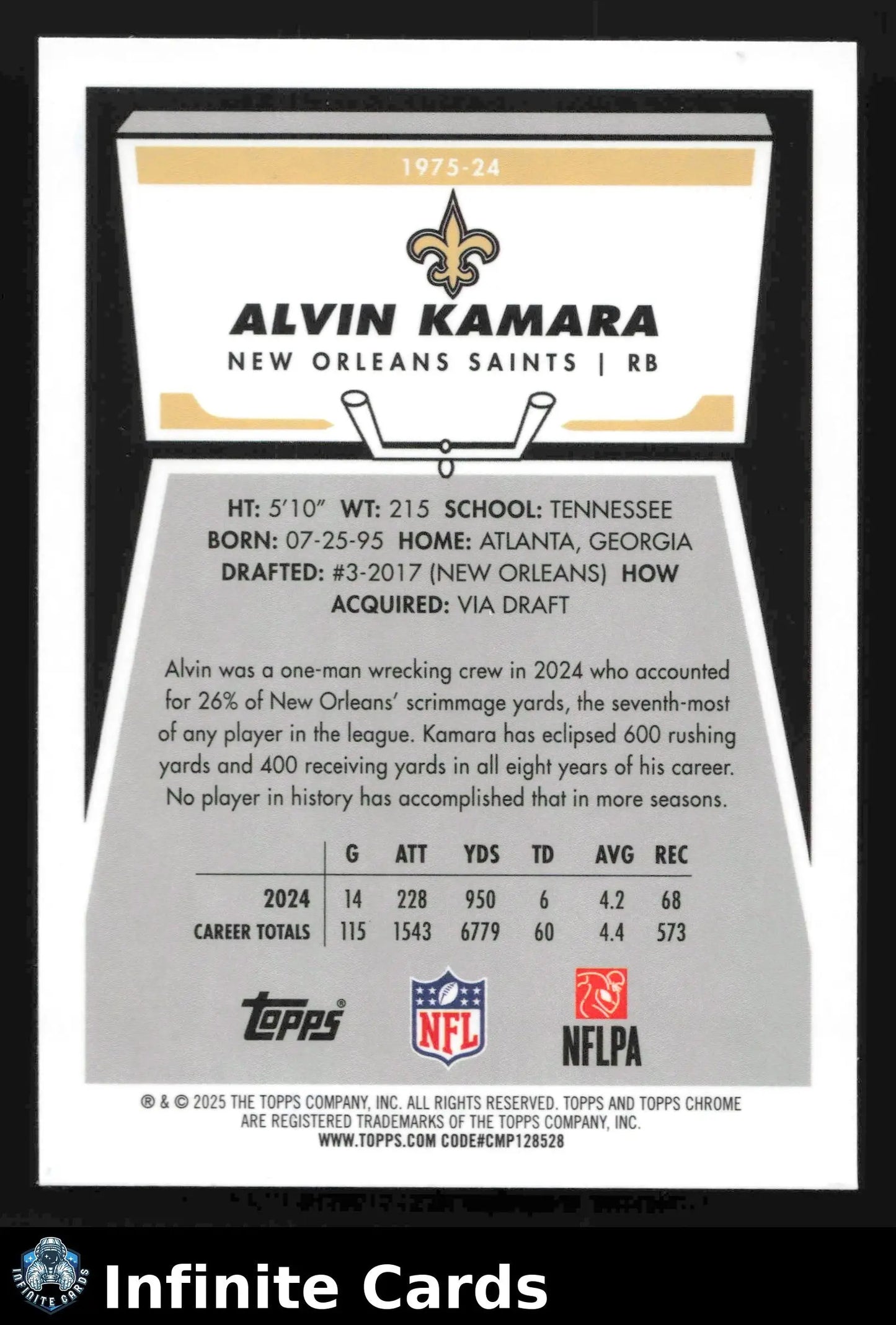 2025 Topps Chrome ALVIN KAMARA #1975-24 Chrome New Orleans Saints - Football Card Single