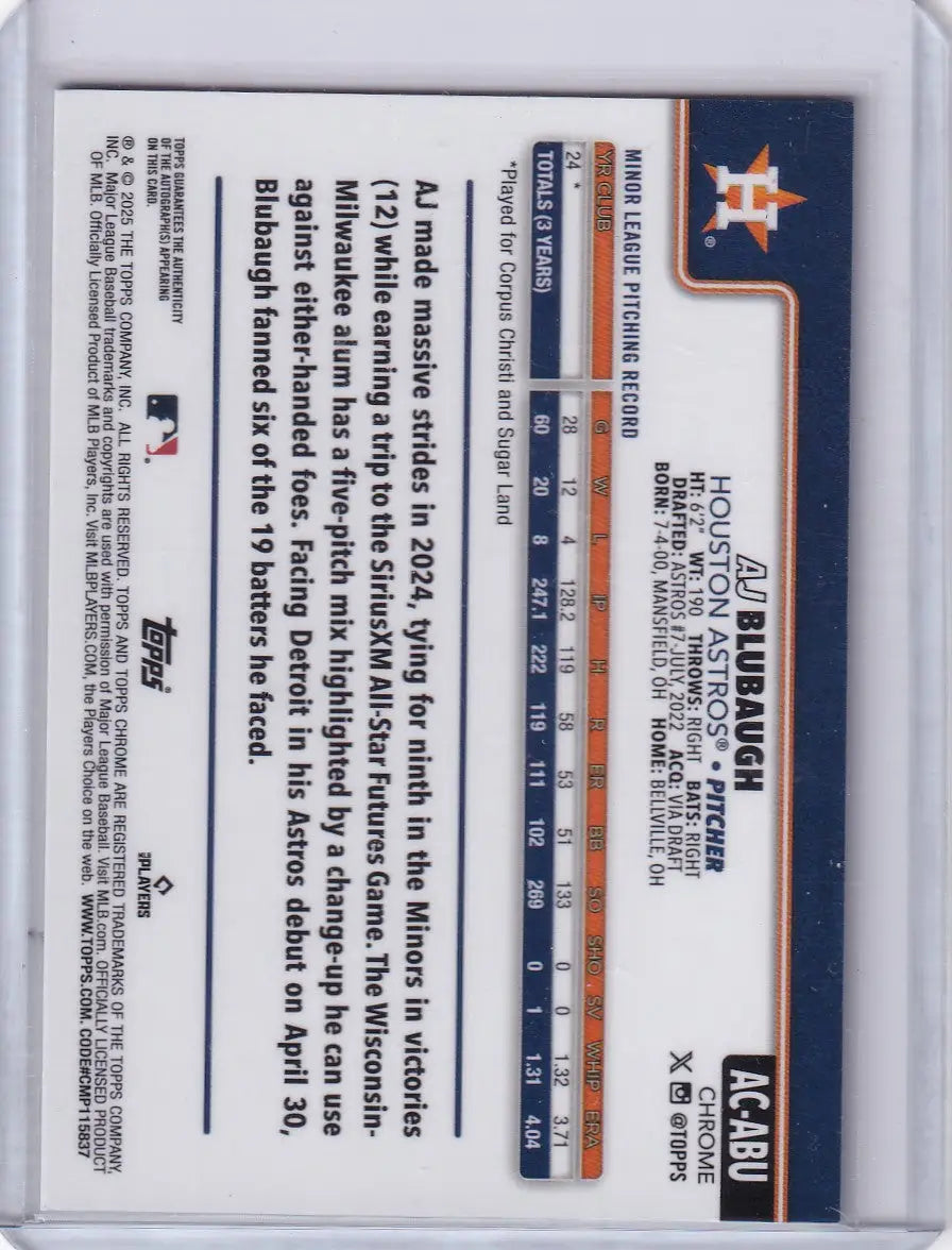2025 Topps Chrome Aqua Wave Auto 88/199 #AC-ABU AJ Blubaugh - Astros
