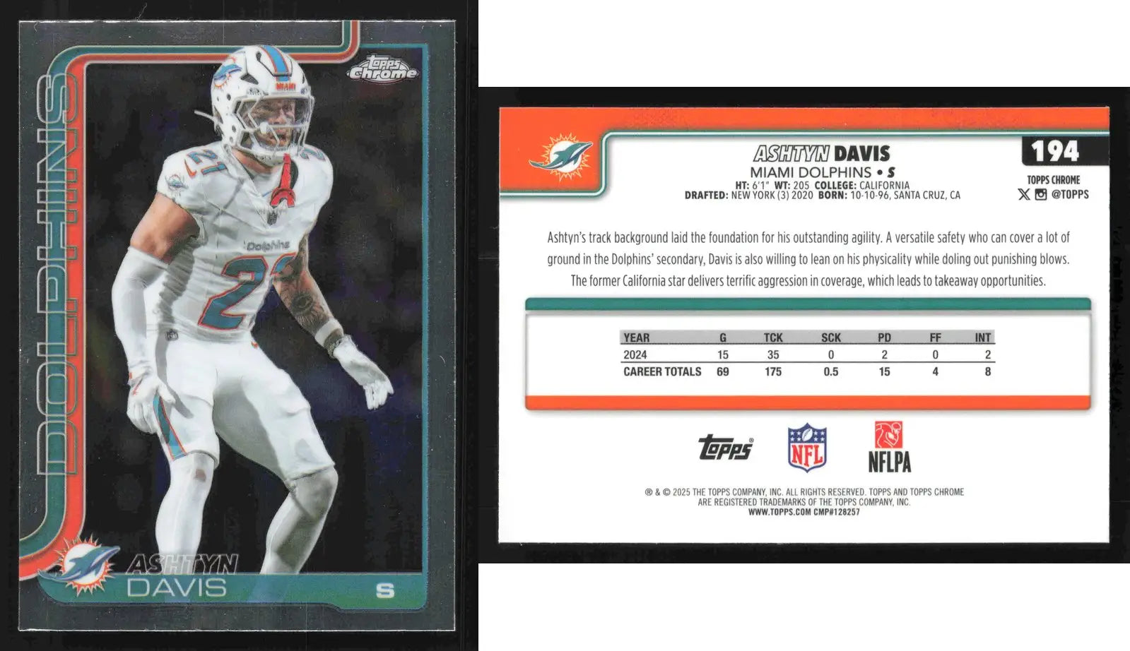 2025 Topps Chrome ASHTYN DAVIS #194 Miami Dolphins - Football Card Single