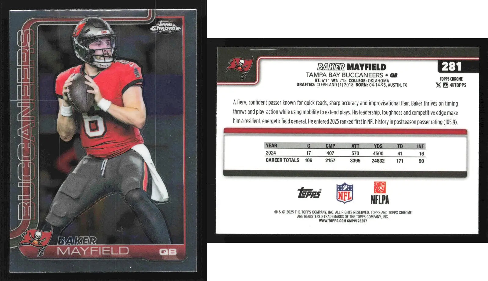 2025 Topps Chrome BAKER MAYFIELD #281 Tampa Bay Buccaneers - Football Card Single