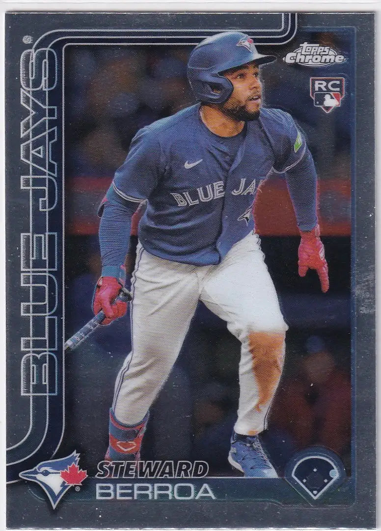 Steward Berroa 2025 Topps Chrome Baseball card featuring Toronto Blue Jays player