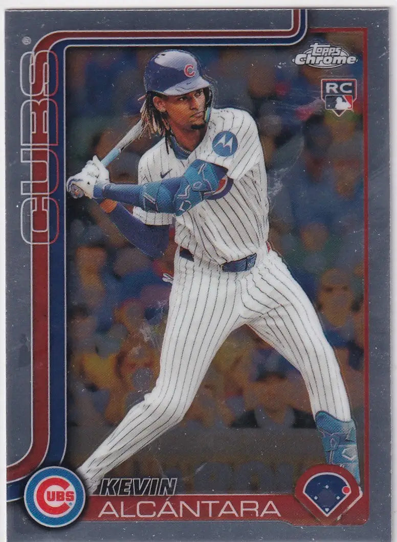 2025 Topps Chrome Baseball Kevin Alcántara trading card in batting stance image